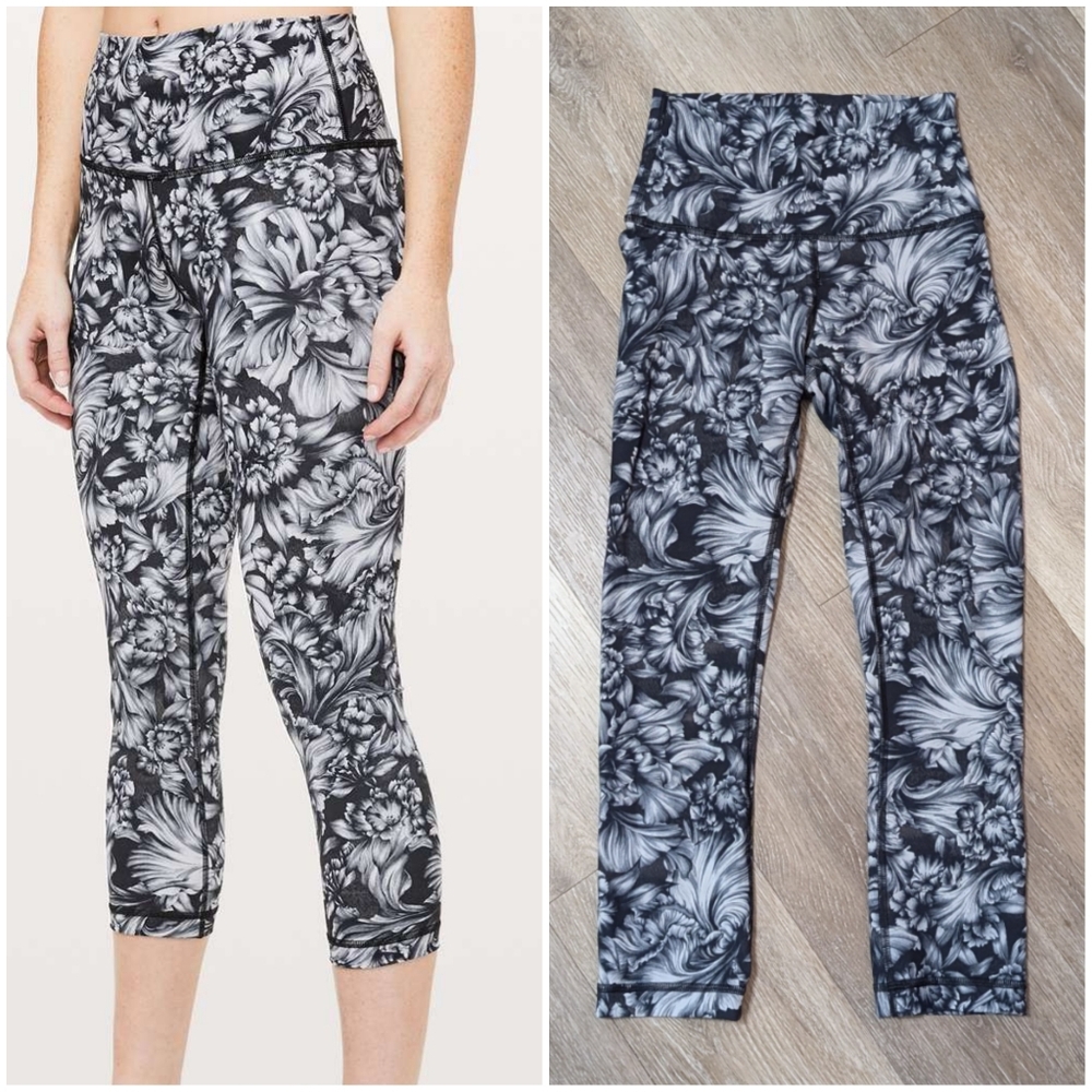 Lululemon wunder under crop leggings bottoms night garden floral flowers